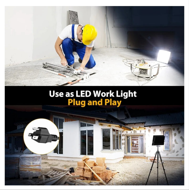 100W Flood Lights Outdoor, 9000lm Bright LED Work Light with Plug, 6500K Daylight White LED Flood Light Outdoor, IP66 Waterproof Security Lights Yard Lights for Yard Garage Stadium 2 Pack
