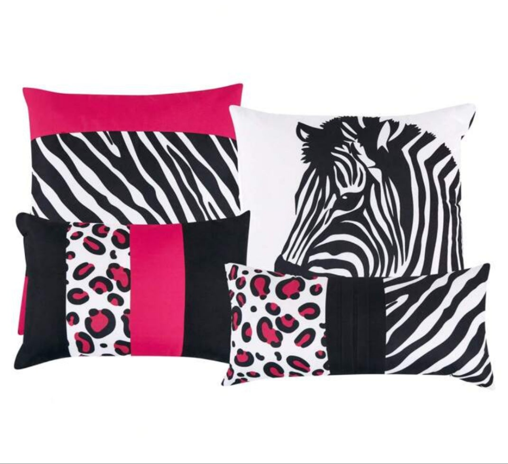 7 Pieces Pink And Black Color Printed Set- Contemporary Brushed Microfiber Bedding Set For All Season - Breathable & Comfortable Bed In A Bag With Down Alternative Filling