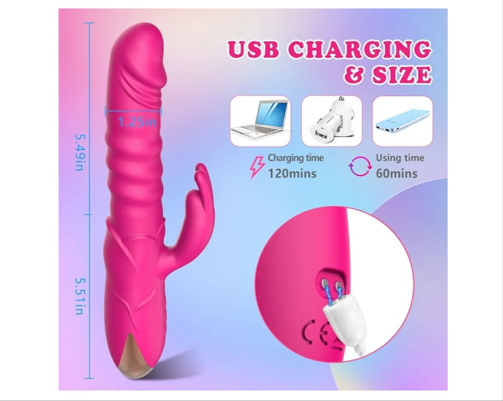 Thrusting Vibrator, G Spot Clitoral Vibrator Waterproof & Rechargeable Realistic Silicone Dildo Vibrator with 3 Thrusting & 10 Vibrating Modes, Rose Sex Toys for Women