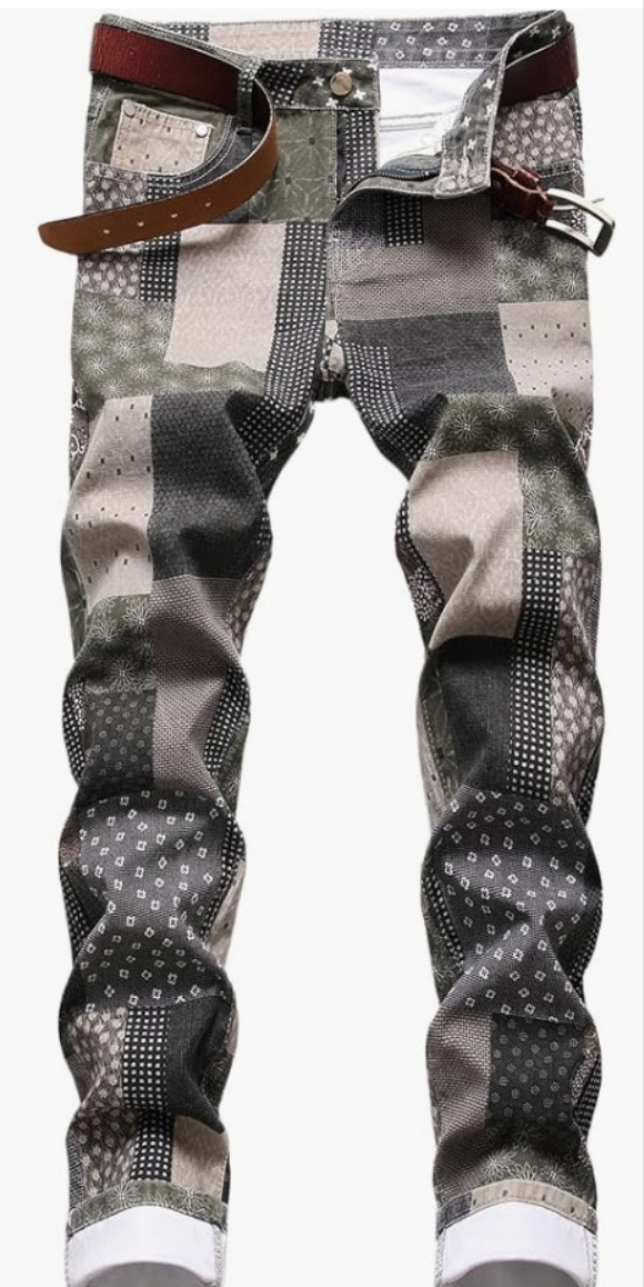 Men's Printed Jeans Skinny Denim Pants