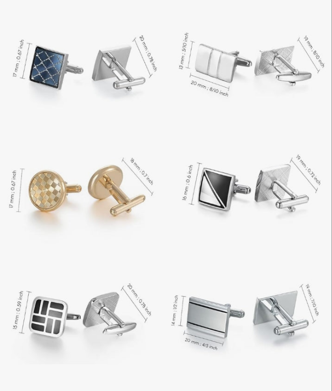 12 Pairs, Classic Fashion Men's Cuff Links Silver-Tone Gold-Tone Black for Business Wedding Party Gift Box