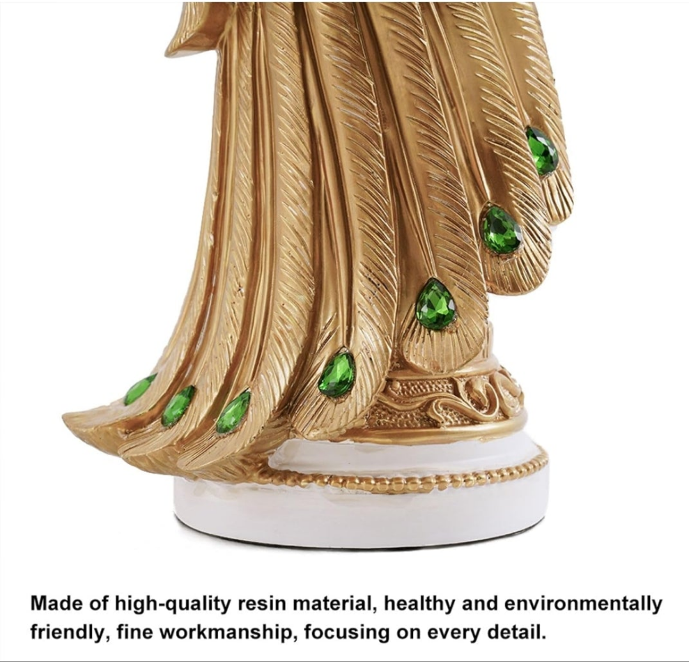 27.6" Decorative Peacock Statue Large Glam Animal Sculpture Resin Crafts Home Decor for Art Ornament (White & Gold)