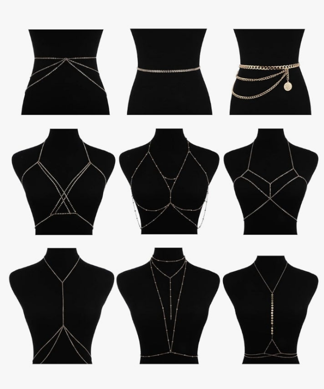9PCS Sexy Belly Waist Chain for Women Bikini Body Chain Beach Bra Chain Jewelry Set