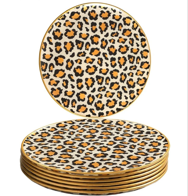Glass Plate Set 7,8 Inch - Salad Plates | Dessert Appetizer Plates - Glass Lunch Plates - Small Plates Set, Set of 6, Suitable for Snacks, Appetizer, Home, Party, Restaurant (Leopard)