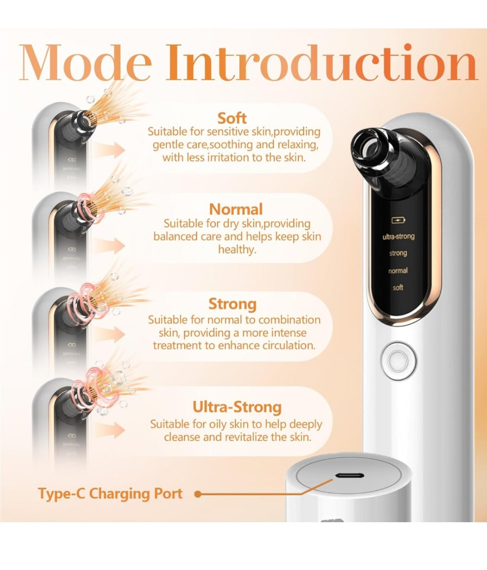 Blackhead Remover Vacuum Pore Extractor Black Head Remover for Face&Nose Blackhead Extractor Pore Vacuum Pimple Extractor Tool Pore Cleaner with USB Charge 4 Modes 5 Suction Heads for Women&Men