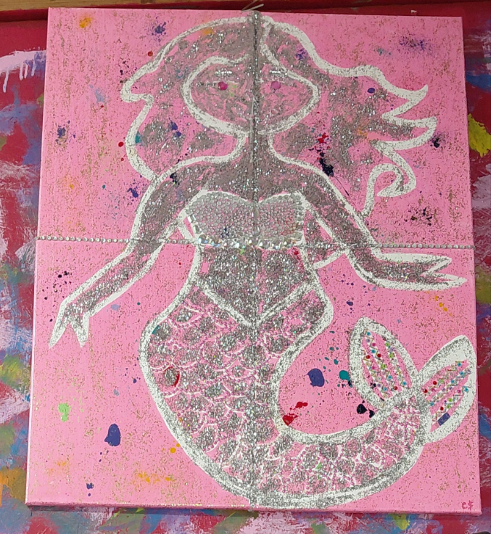 COCOMONEY ART Mermaid bling 1 OF 1 CUSTOM PIECE BY COCOMONEY Painting on canvas
