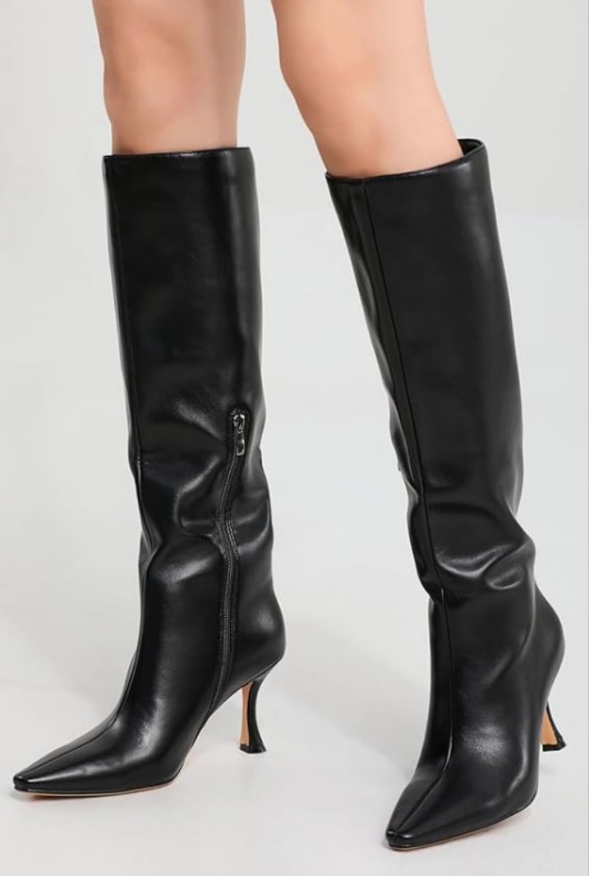 Knee High Boots for Women Pointed Toe 3.5 IN Stiletto Heel Women Boots Zipper Knee High Boots Dress Fashion Trendy Sexy High Heel Boots