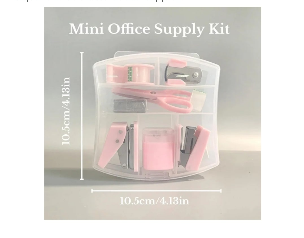 Mini Office Supply Kit Portable Case with Scissors, Mini Stapler,Tape Dispenser,Hole Puncher,Staples Mini Desktop Stapler for Office Or School Supplies