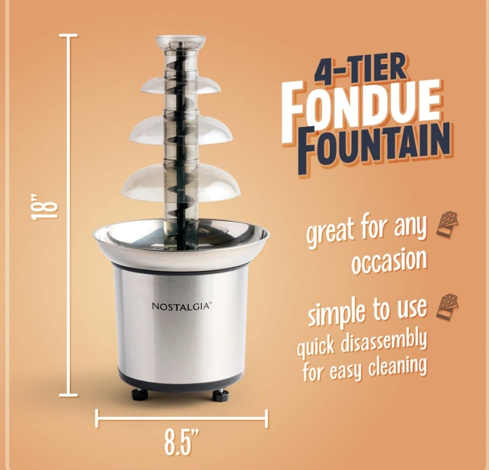 Electric Chocolate Fondue Fountain, 32-Ounce, 4 Tier Set