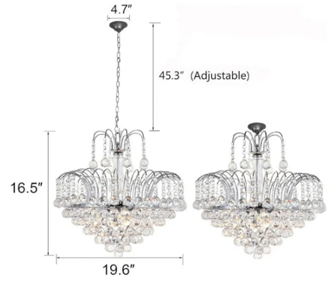 Crystal Chandelier Clear K9 Crystal Ball Raindrop Ceiling Light Fixture with 6 Lights Luxurious Elegant Pendant Lighting for Dining Room Living Room Bedroom Hallway Stairway Home Decor