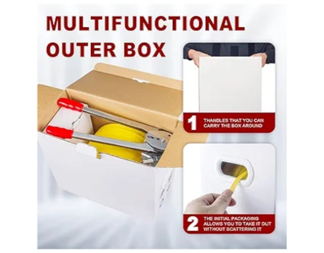 Heavy Duty Packaging Banding Strapping Kit - Upgraded Poly Strapping Tensioner Tool Set with 1968' Length x 1/2" Wide PP Strapping Banding,100 Metal Seals