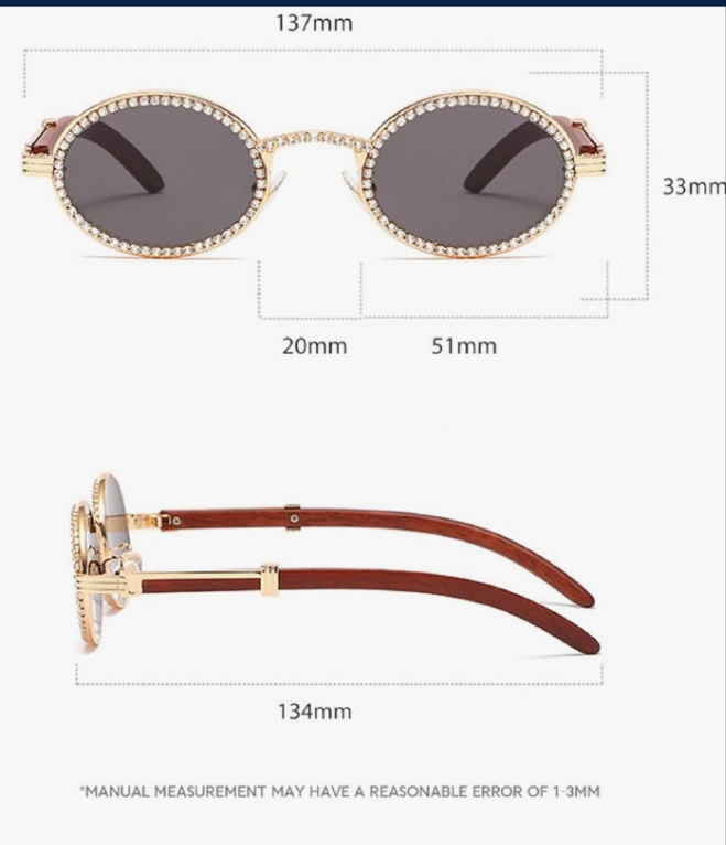 Rhinestone Square Sunglasses Men Women Luxury Designer Wood Frame Rhinestone Punk Goggle Glasses