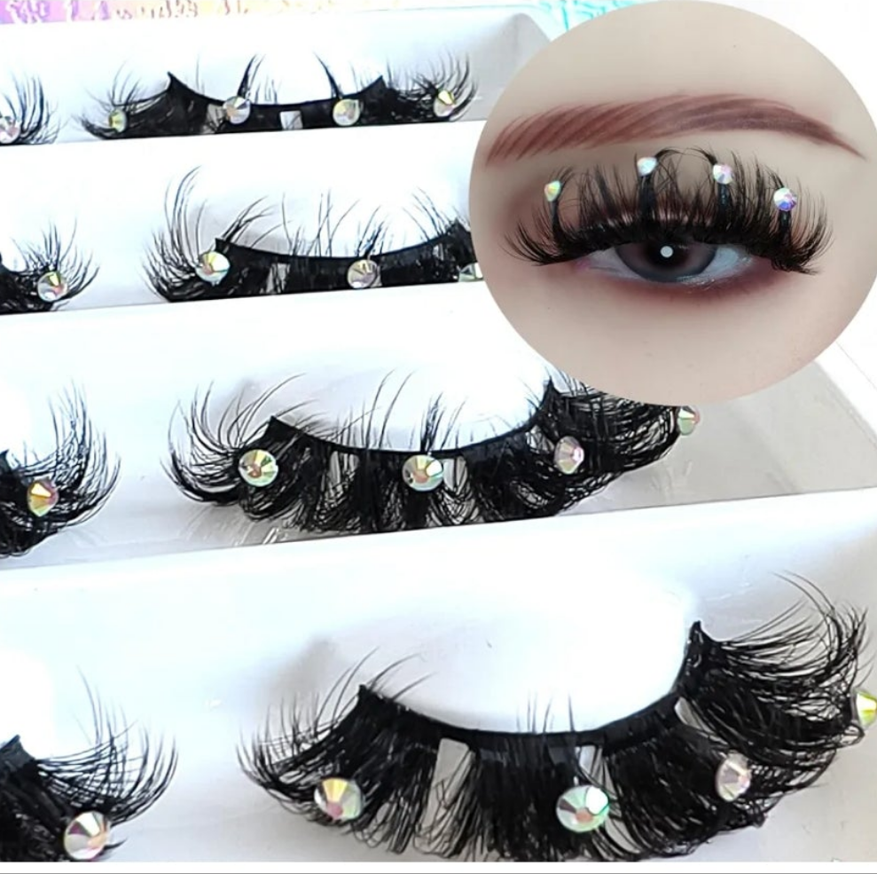 Mink Lashes with Glitter Rhinstones for Party Dramatic Diamond Decorative Gem Eyelashes (crystal) Cocomoney