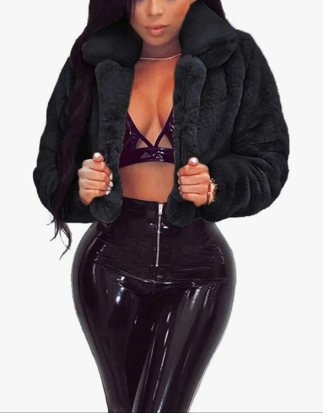 Outerwear Faux Fur Long Sleeve Crop Jacket Shaggy Coat Open Front Cardigans