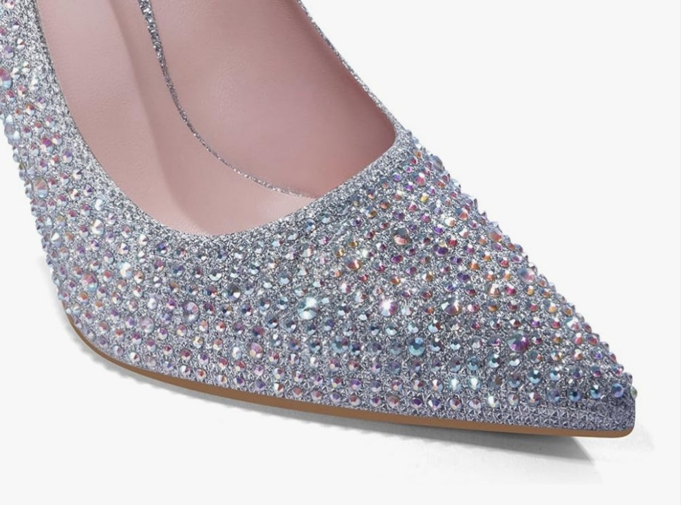 Women Pumps, Pointed Toe High Heel Glitter Rhinestone Heels Sparkly Prom Shoes Stiletto Wedding Heels for Bride Shoes for Women