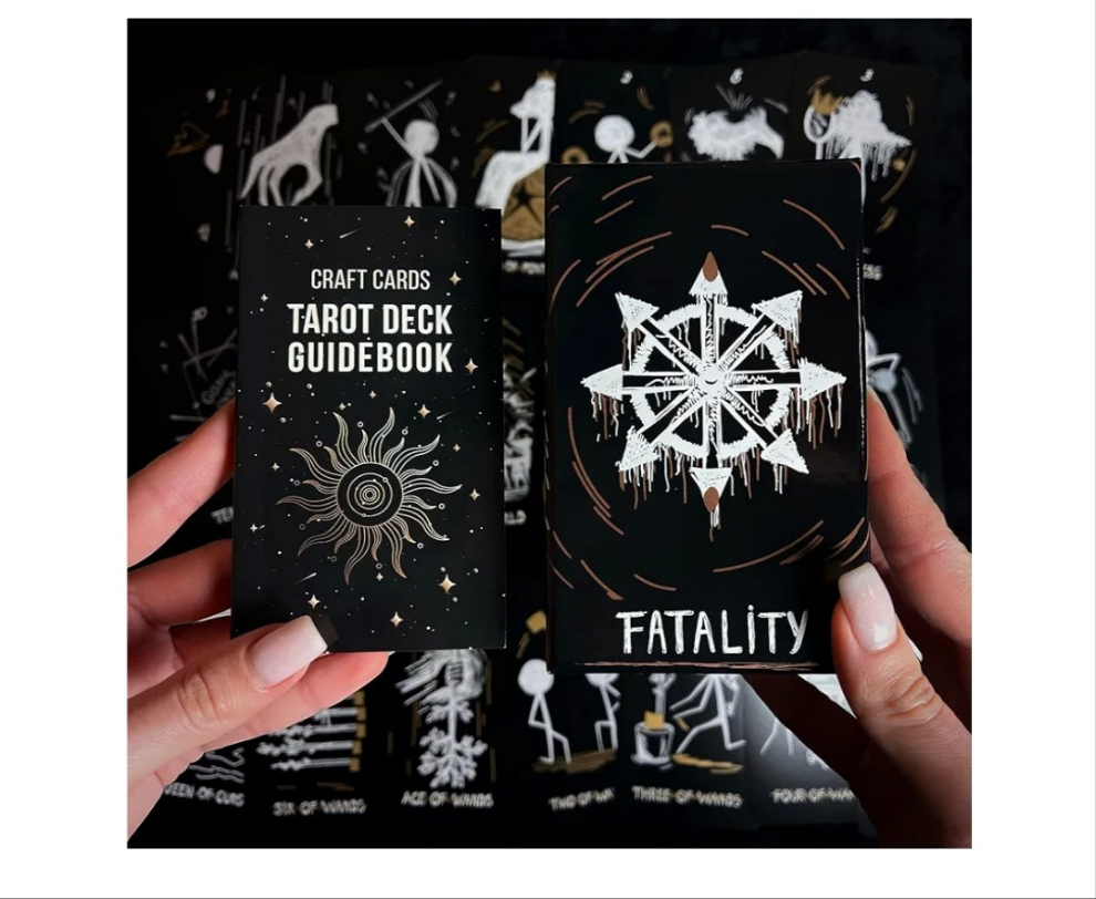 Tarot Card Deck Black Fatality. 78 Cards with Guidebook. Black Foil Cards Edges. Unique Tarot Cards.