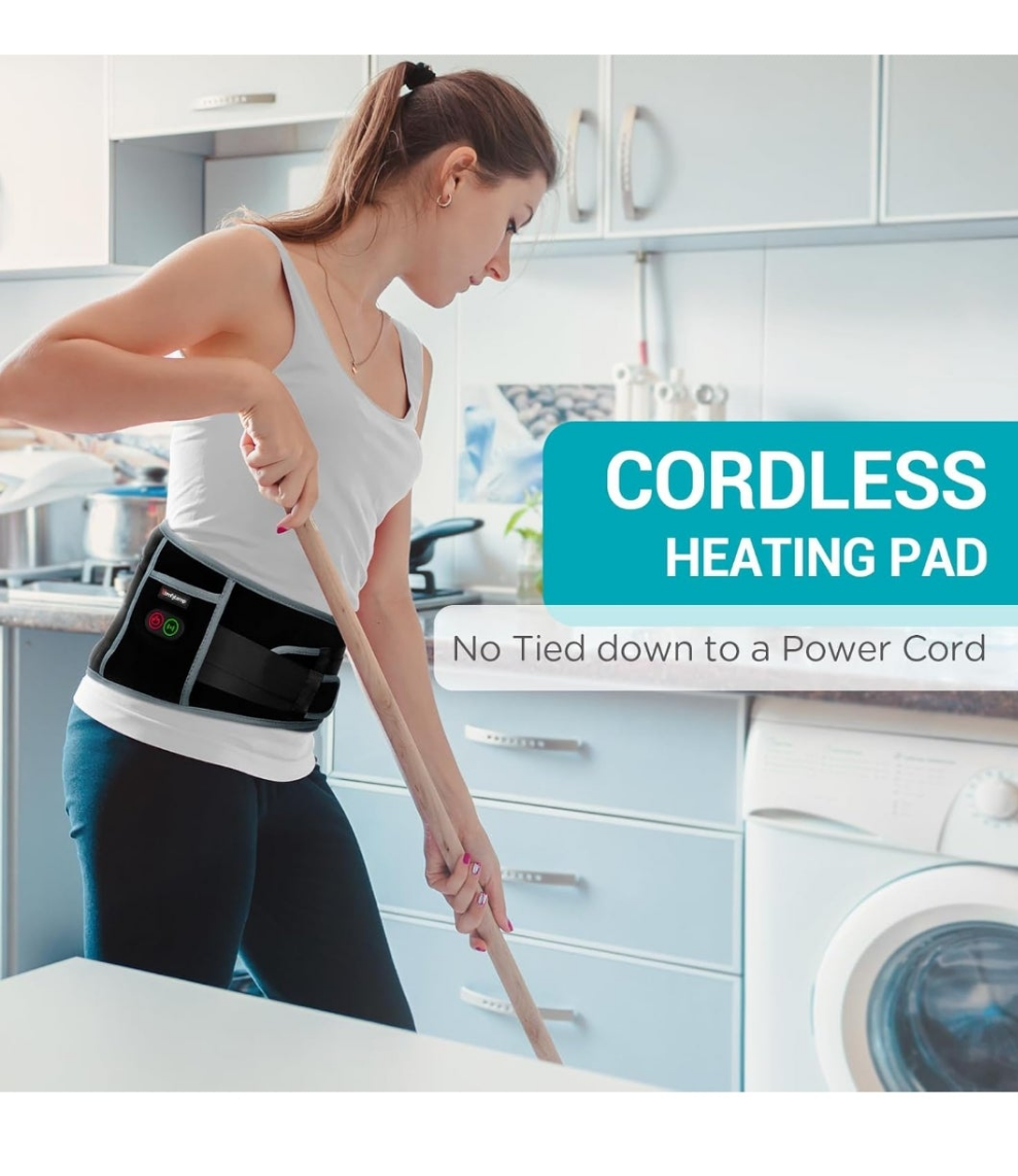 Cordless Heating Pad with Massager for Back Pain Relief, Portable Lower Back Massager FSA HSA Eligible Wearable, Father's Day Gifts, Birthday Gifts for Dad Mom Men Women, 3 Heat Auto-Off 58"