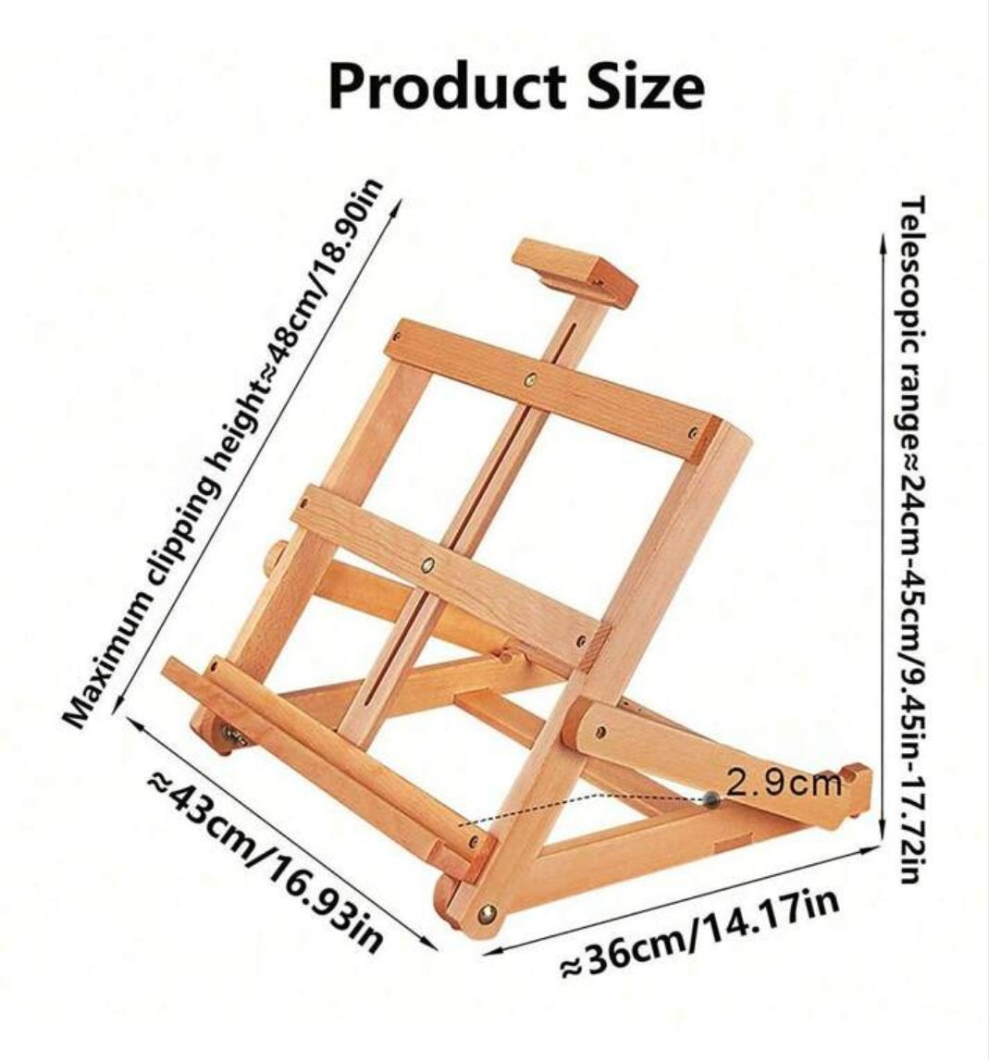 H-Frame Tabletop Wooden Easel, Hold Canvas Up To 23", Adjustable Beech Wood Artist Desktop Easel For Painting Canvas, Adults, wood