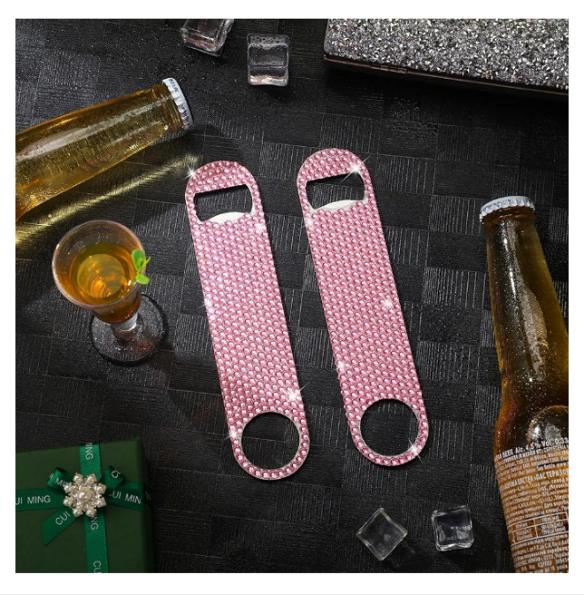 4 Pcs Glitter Bottle Opener Flat Bottle Opener Stainless Steel Beer Bottle Opener Bar Key Bottle Opener for Bartender Friends Rhinestone Bling Beer Opener for Soda Beer Wine Can