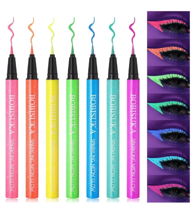 7 Colors Liquid Eyeliner: Neon UV Glitter Eyeliner Pencil - Colorful Waterproof Eye Liner - Rainbow Smudge-proof Eye Makeup Pen Set For Halloween, Party And