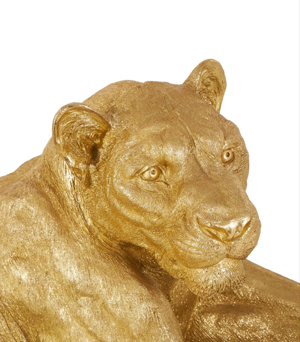 Luxurious Resin Tiger Decorative Sculpture Laying Home Decor Statue, Accent Figurine 44" x 22" x 16", Gold