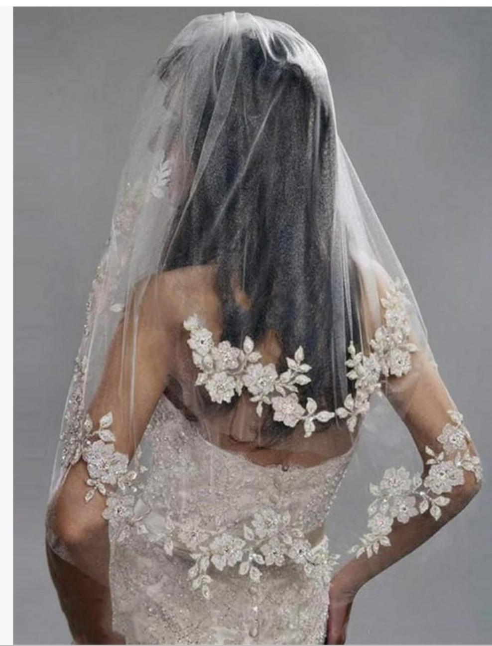 2 Tiers Bride Wedding Veil White Veil Bridal Bridal Tulle Wedding Veil with Flower Lace Edge and Comb (A-white)