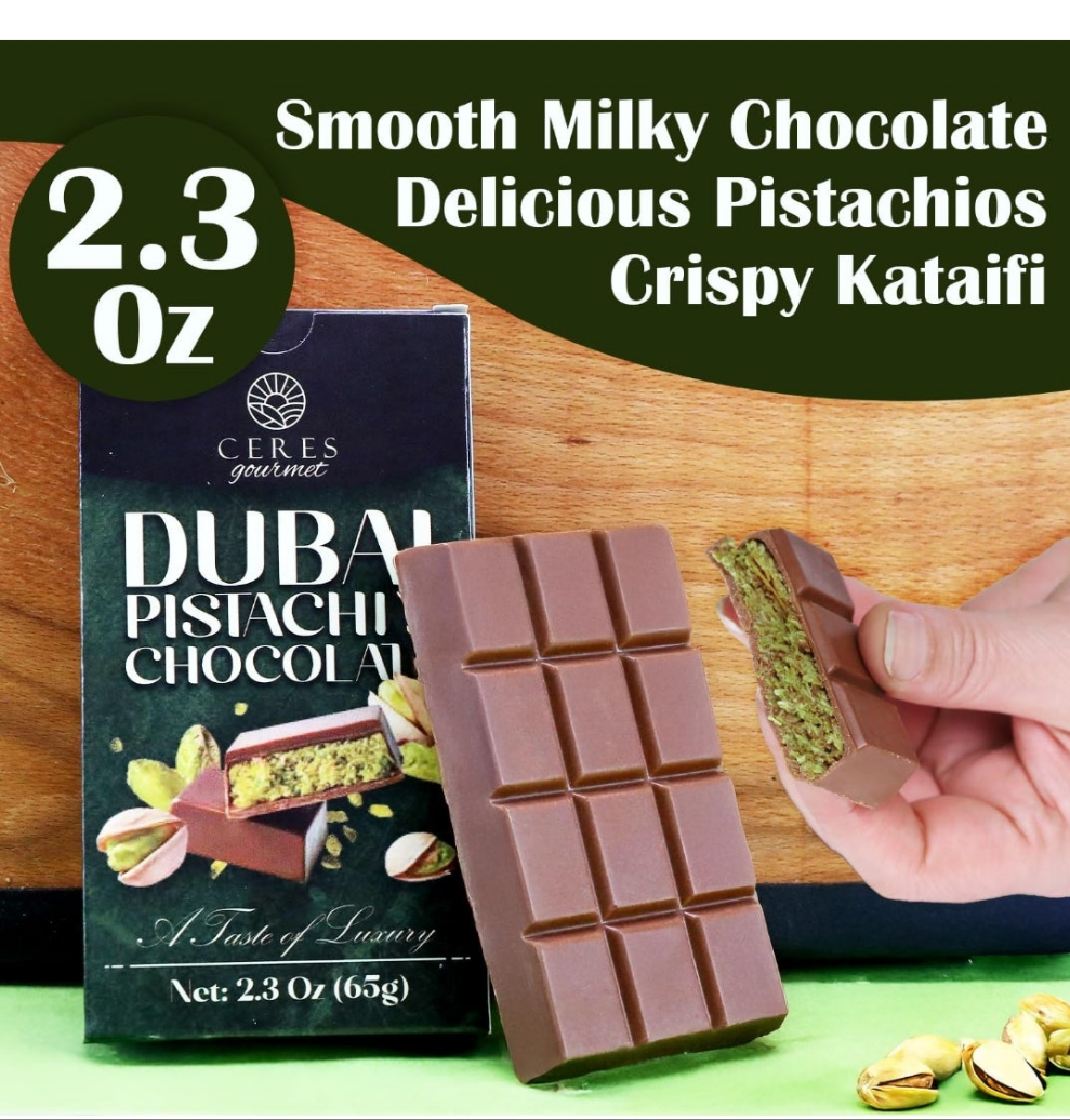 Dubai Chocolate Bar, Pistachio Chocolate Knafeh Bar – 2.3oz (65g), Perfect Snack & Treat