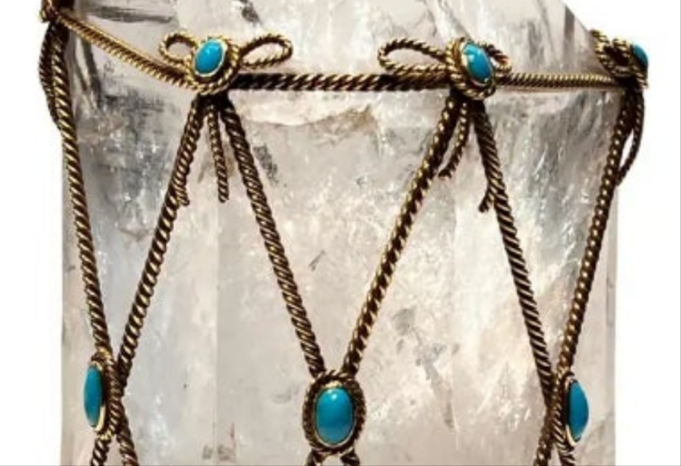 David Webb Rock Crystal and Turquoise Desk Object