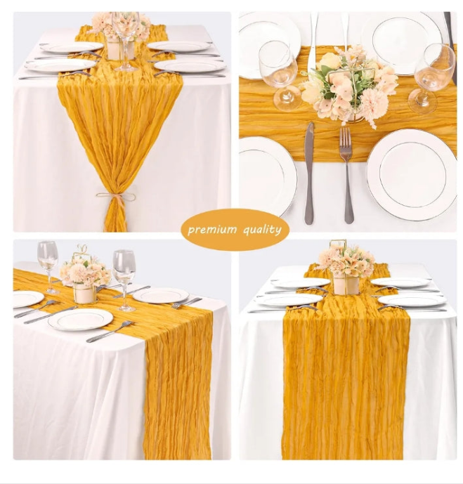 12 Pack 10Ft Cheesecloth Table Runner 35x120 Inch Boho Gauze Table Runner Rustic Cheese Cloth Long Table Runner Romantic Table Runner for Wedding Bridal Shower Birthday Party Table Decor