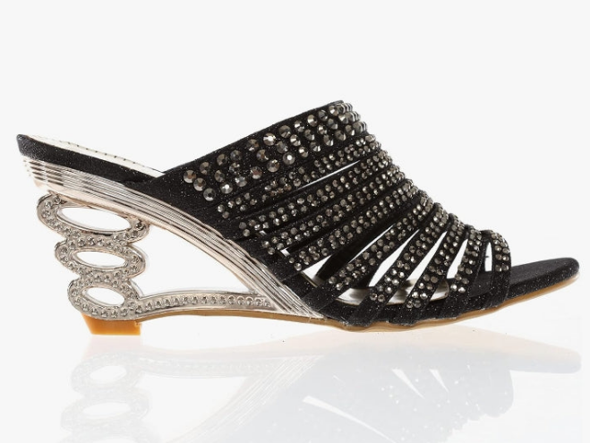 Women's Strappy Rhinestone Slide Dress Sandal