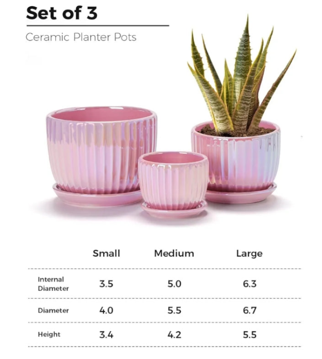 3 pack Pink Gold Ceramic Flower Pots, 4"+5"+6" Inch Small Glazed Succulent Planters with Drainage Hole,Modern Indoor Decorative Plant Pots Set of 3,Garden Pots with Saucer