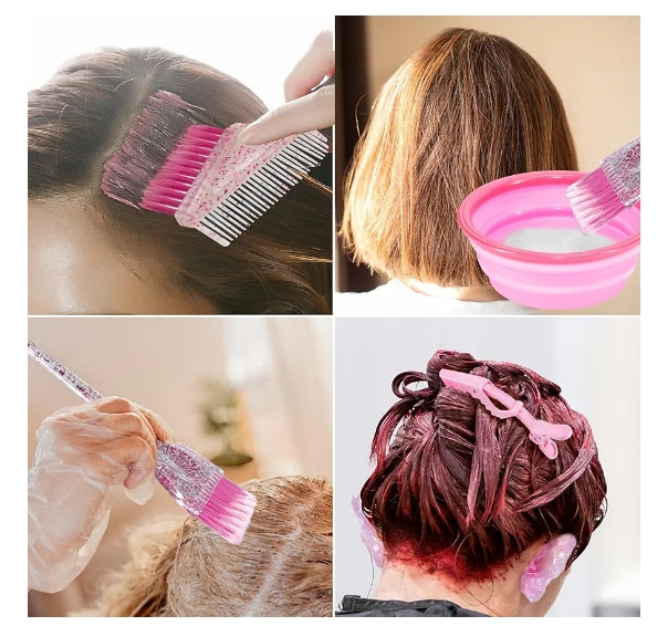 11 pcs Hair Coloring Dyeing Kit - Professional Salon Tools for DIY Mixing, Includes Hair Clips, Mixing Bowl, Dye Color Brush, Earmuffs - Perfect for Bleaching and Hair Dye