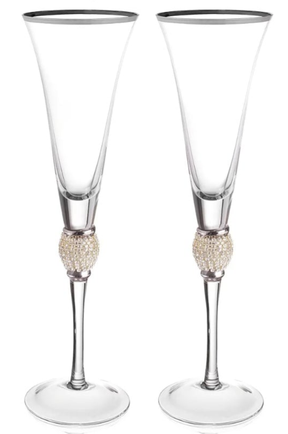 Wedding Champagne Flutes Toasting Glasses, 7oz Set of 2
Rhinestone, DIAMOND, Studded, Gold Rim, Long Stem, 11-inches Tall, Elegant Glassware, Stemware, wedding