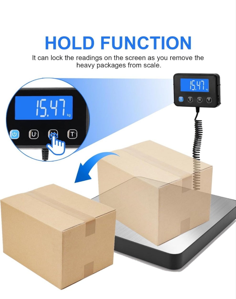 Digital Shipping Scale, 5g High Accuracy 440 lb Postal Scale with Hold and Tare Functions for Parcels/Luggage/Home, Manual/Auto Shutoff, Extended LCD Display, Batteries and AC Adapter Included