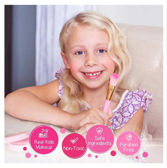 Kids Real Makeup Kit for Little Girls: with Pink Unicorn Purse - Real, Non Toxic, Washable Make Up Toy - Gift for Toddler Young Children Pretend Play Set Vanity