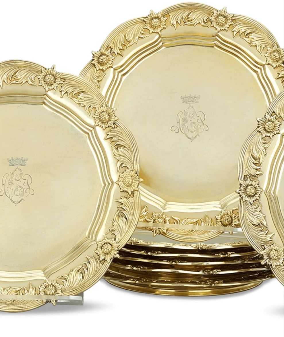 Chrysanthemum Silver Gilt Salad Plates by Tiffany & Co. 8 set