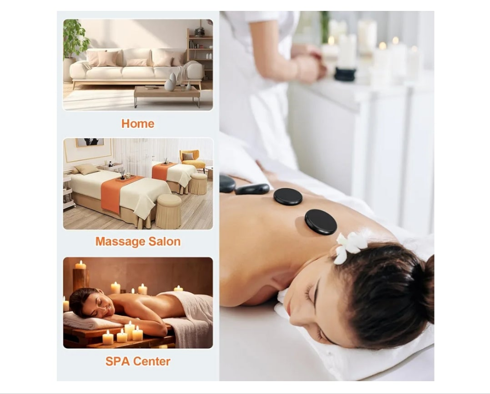 Hot Stones Massage Set, 18 Pcs Basalt Hot Stones with Heater Kit for SPA Portable Bianstone Massage Rocks Heating Box for Home Spa Warming, Relaxing, Healing, Pain Relief