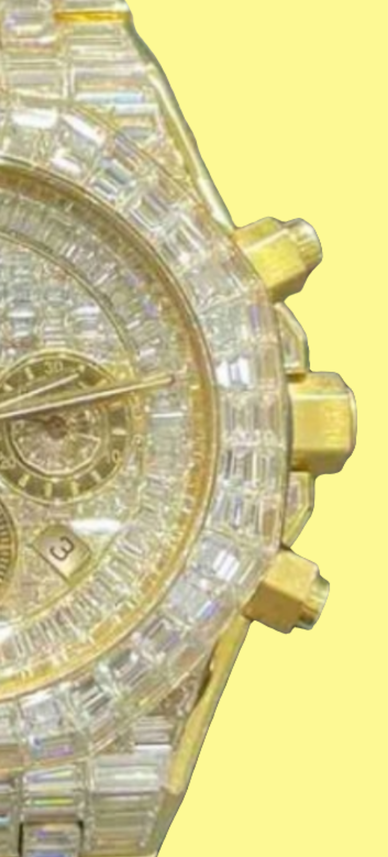 CHANDELIER ICED OUT "AP" 18K SOLID GOLD WATCH | VVS1 80 CTS T.W.