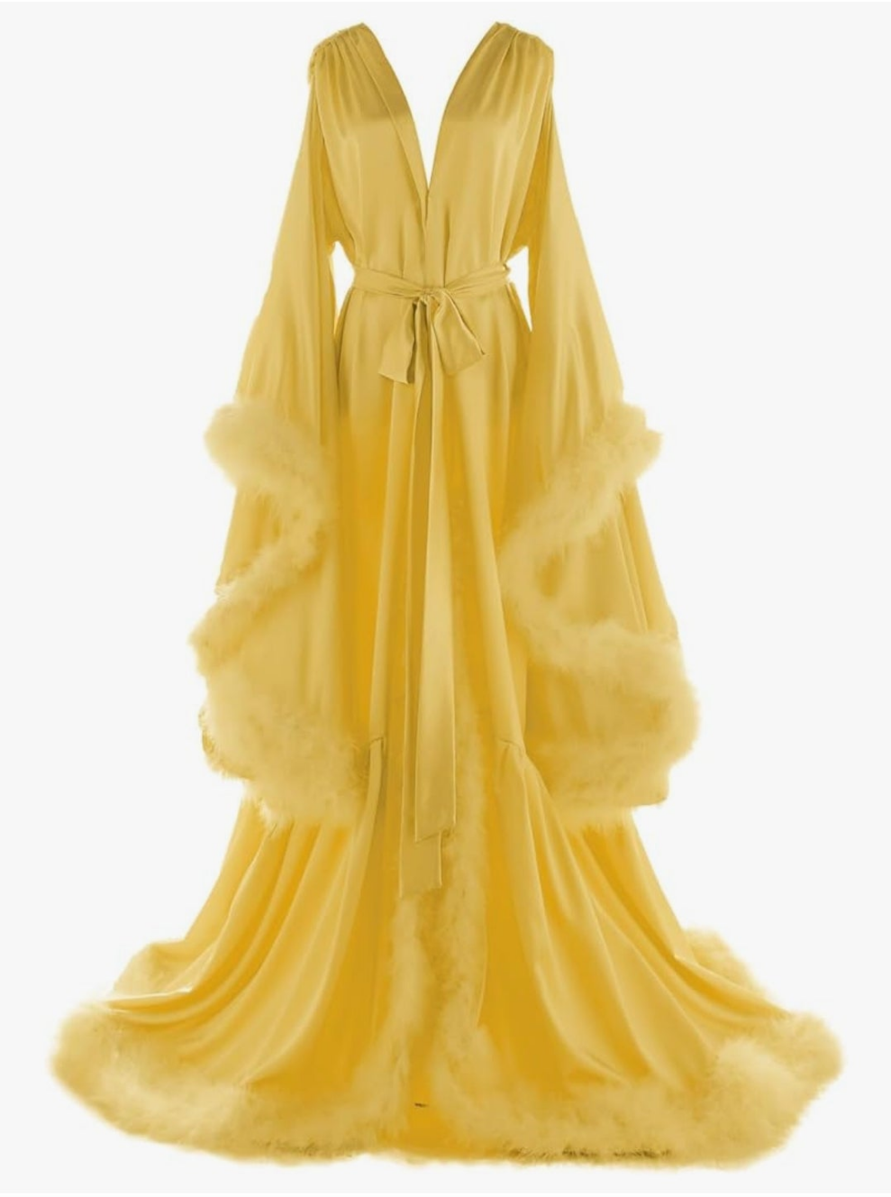 Silk Feather Bridal Robes Old Hollywood Photoshoot Nightgown Silk Bathrobe Long Lingerie COCOMONEY