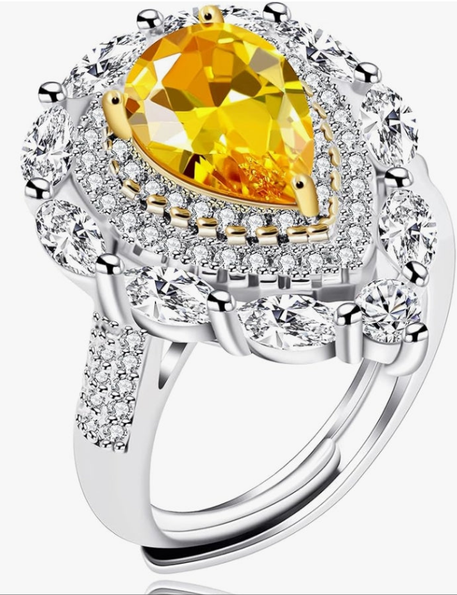 Adjustable Platinum Plated Crystal Rings, Big Oval Cubic Zirconia Ring, Solitaire Split Shank Rings Birthstone Jewelry Gifts