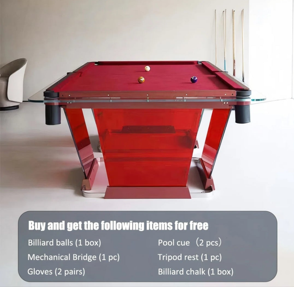 Eight-foot Red Indoor Home Billiard Table with a special free cue ball from Cocomoney