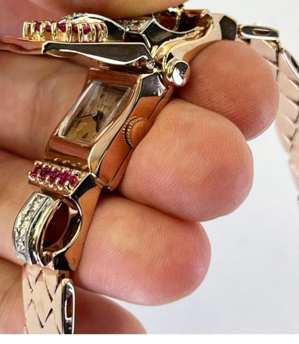 Stunning Retro Rose Gold, Diamond, and Ruby Manual Watch 0.18k
