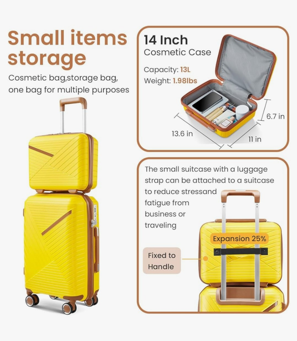 Luggage Sets 4 Piece Expandable Suitcase Set, PP Hardshell Suitcase with Spinner Wheels,Lightweight Carry On Luggage with TSA Lock for Women