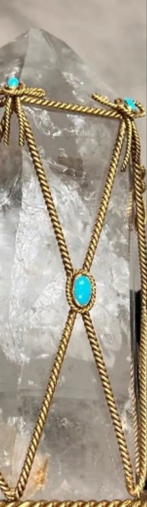 David Webb Rock Crystal and Turquoise Desk Object