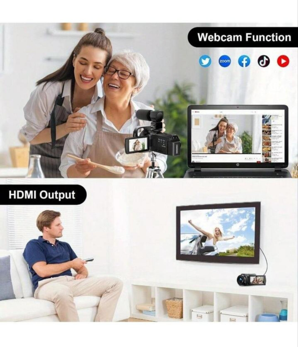 Latest 5K Camera With Microphone, Handheld Stabilizer, Lens Housing, Remote Control, 32GB Card, 2 Batteries, 48MP UHD WiFi Night Vision Camera 16X Digital Zoom 3-Inch Touch Screen Camera