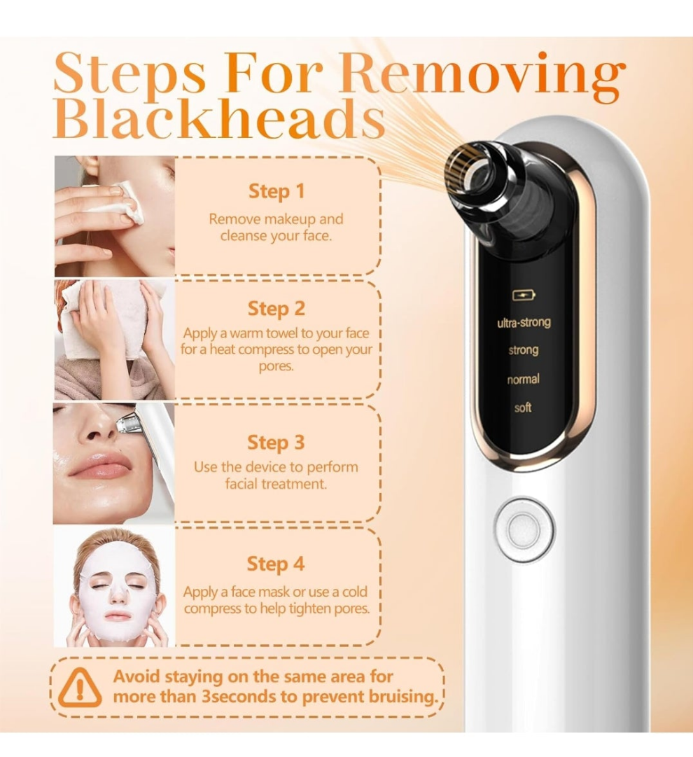 Blackhead Remover Vacuum Pore Extractor Black Head Remover for Face&Nose Blackhead Extractor Pore Vacuum Pimple Extractor Tool Pore Cleaner with USB Charge 4 Modes 5 Suction Heads for Women&Men