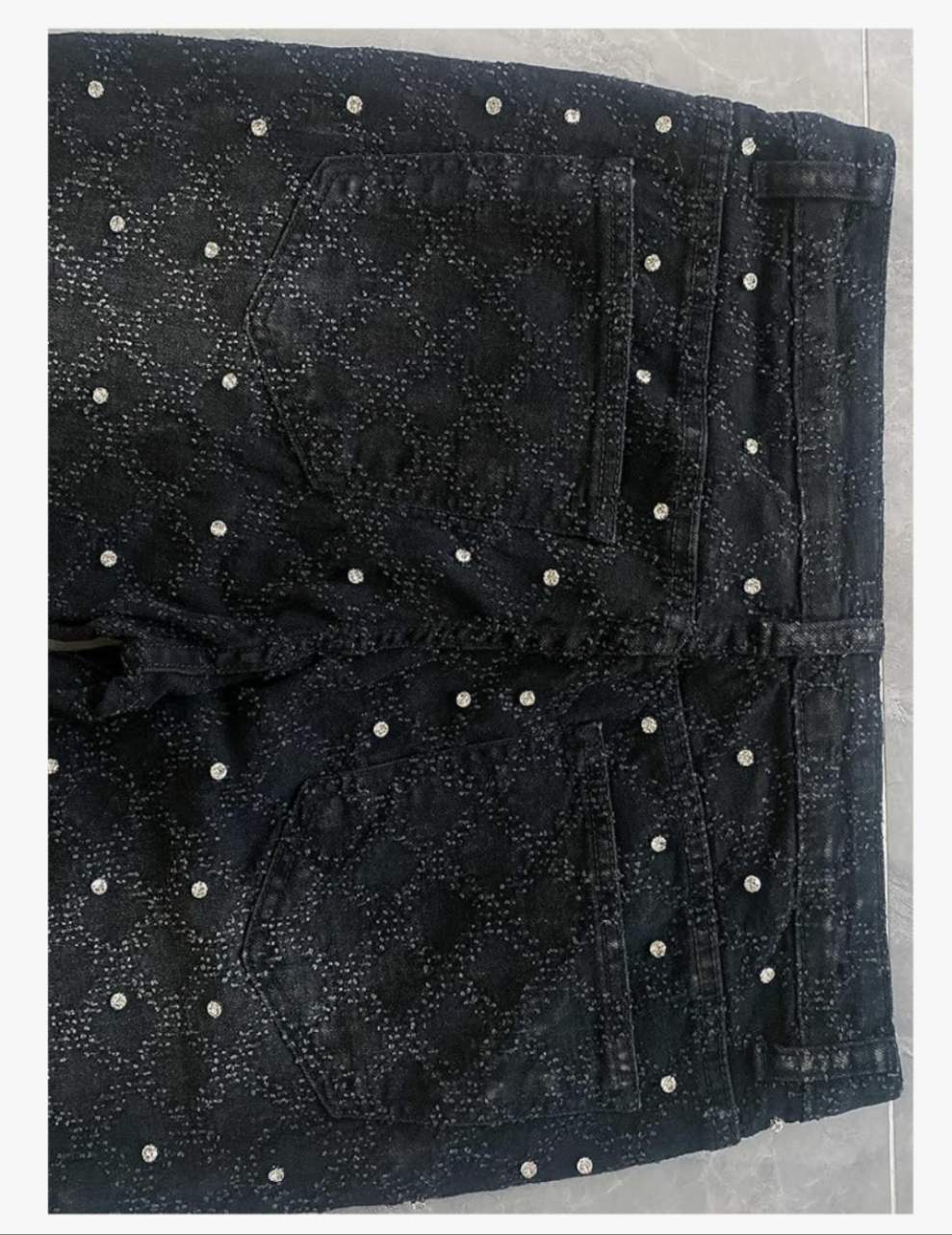 Rhinestone Skinny Stacked Jeans Mens Straight Leg Jeans Casual Pants Slim Fit Jeans Vintage Grunge Hip Hop Pants