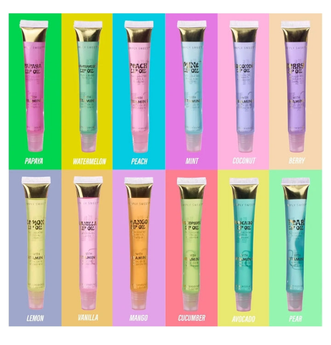 12pc Lip Oil Set - Flavored Lip Oils Value Pack, Hydrating Lip Oils w/Squeeze Tube Application, Moisturizing Lip Oil Collection for Everyday Lip Care and Lip Repair (RAINBOW)