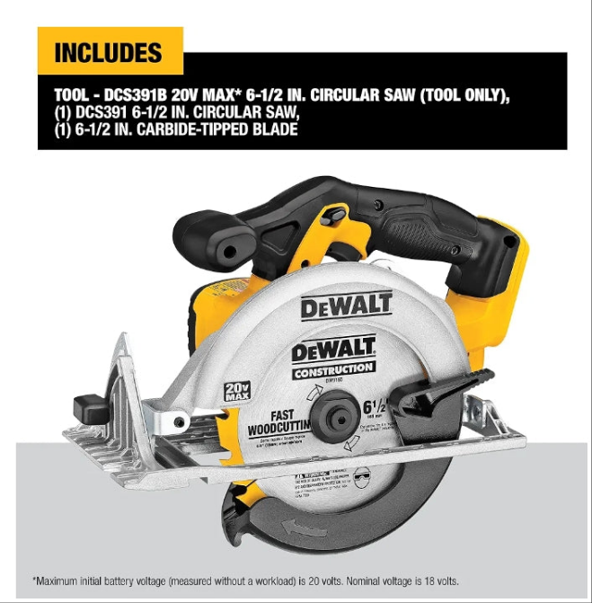 DEWALT 20V MAX Circular Saw, 6-1/2-Inch Blade, 460 MWO Engine, 0-50 Degree Bevel Capability, Bare Tool Only