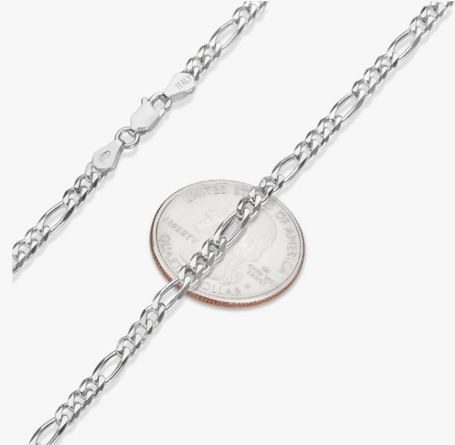 4mm Solid .925 Sterling Silver Flat Figaro Chain Necklace